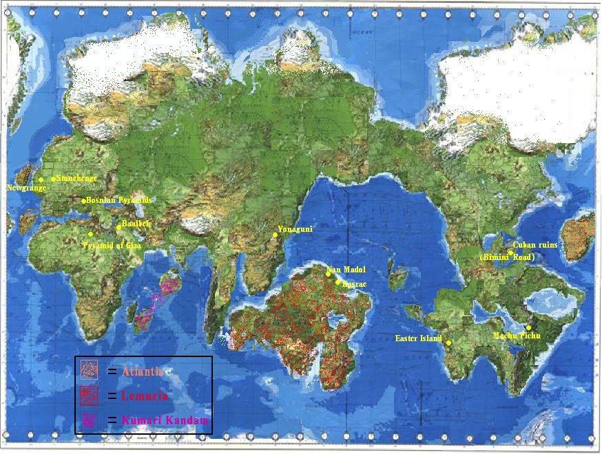 Net als bij Atlantis in de Atlantische Oceaan en Kumari Kandam in de Indische Oceaan lag er destijds nog veel meer land boven water dan nu, omdat de Zuidpool boven de oceaan lag en niet boven land, zoals sinds de kanteling van de aardas het geval is. Na het smelten van veel poolijs en de rampen die beide continenten troffen, liggen alleen de hoogste gedeeltes nu nog boven water. Bij Atlantis zijn dat de huidige Azoren, bij Lemurië eilanden als Hawaii en Paaseiland