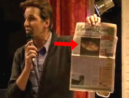 Lichtschip dat in 2007 bij het Nederlandse Hoogkerk gezien werd, en waar de plaatselijke Westerkrant een artikel over schreef